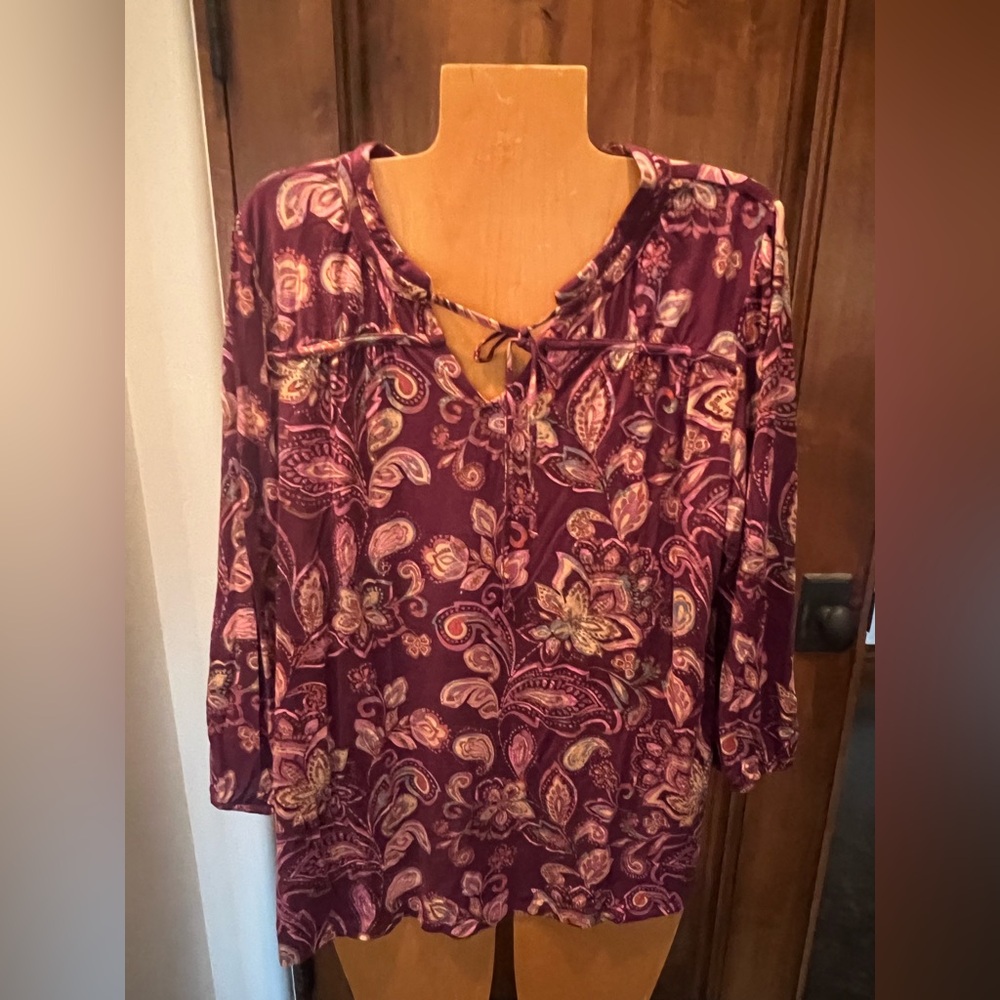 Belle Kim Gravel size large wine red burgundy long sleeve top blouse